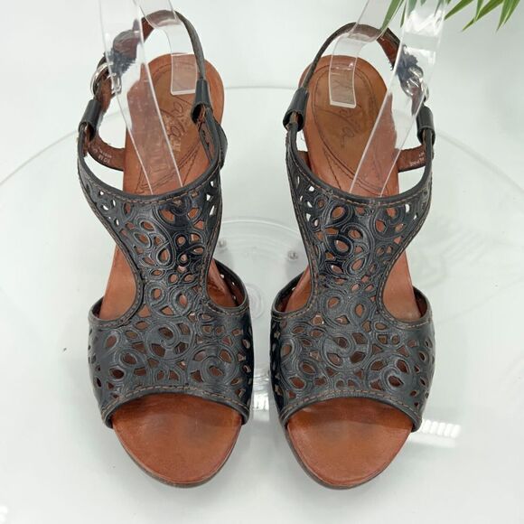 Naya Alpine Sandal Women's Size 10 M Black Leather Tooled Block Heel Slingback - Picture 4 of 16